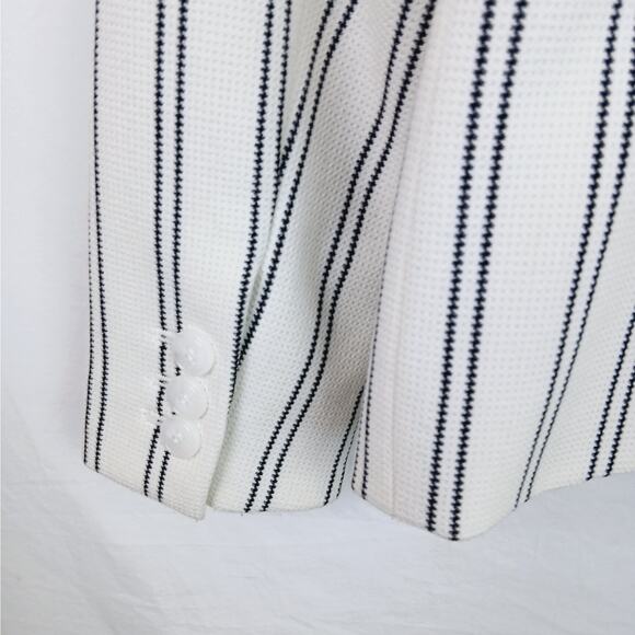 TALBOTS SZ 6 ABERDEEN KNIT BLAZER - TEXTURED PONTE - STRIPE Cream Blue - Picture 6 of 7